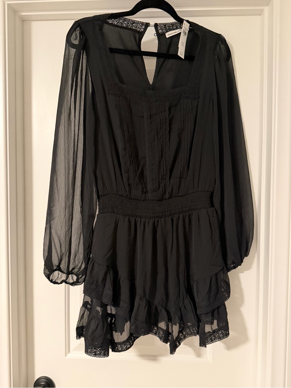 Abercrombie & Fitch Black Sheer Lace-Trim Romper